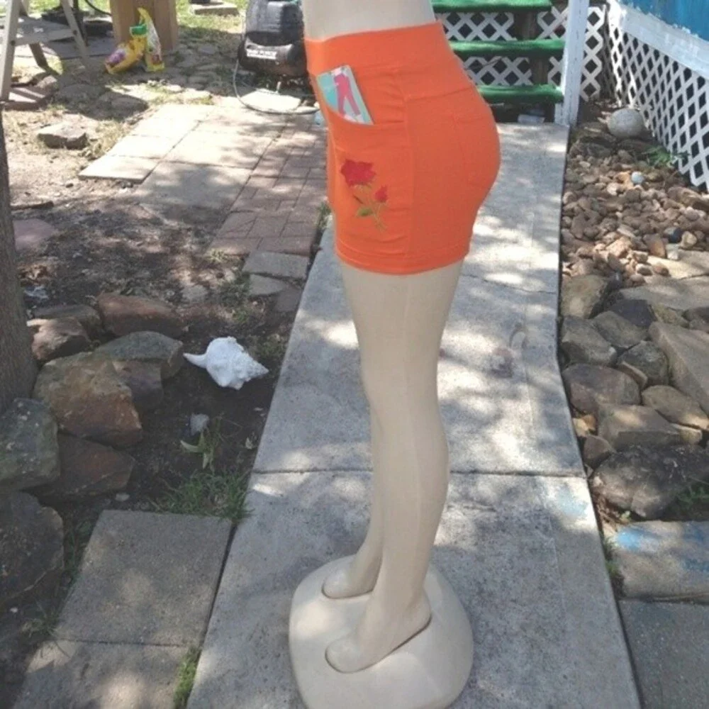 Orange Shorts With Roses - Picture 6 of 6